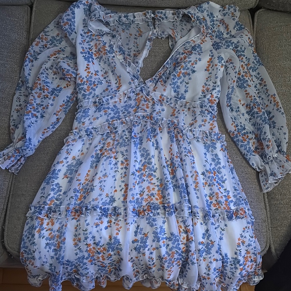 Floral Kids Dress in Blue and Orange